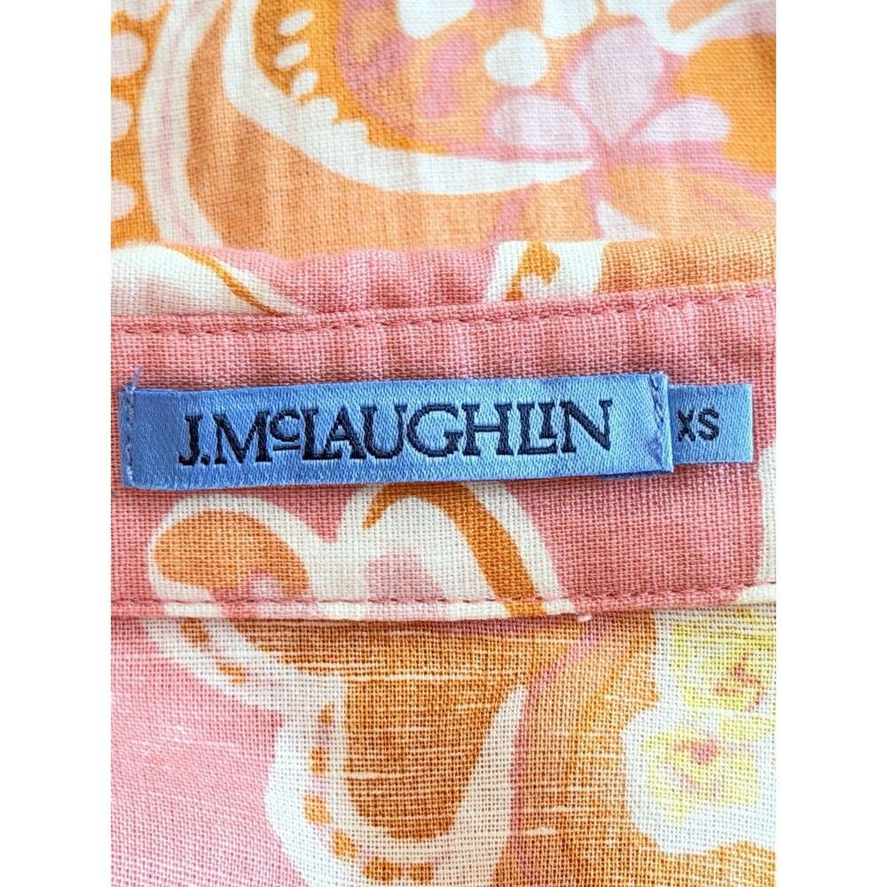J.McLaughlin Women's Shirt Dress XS Pink Orange Abstract Print Midi Maxi - Picture 9 of 12